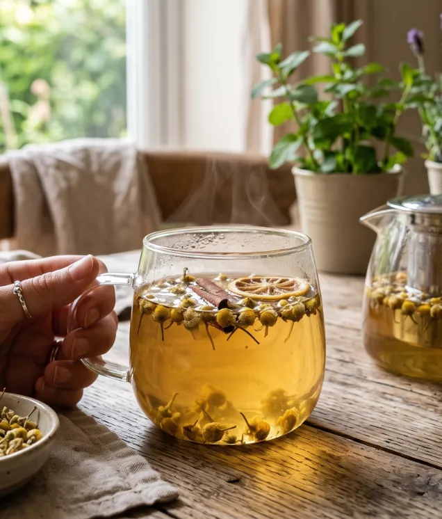 Infusión con flores de manzanilla