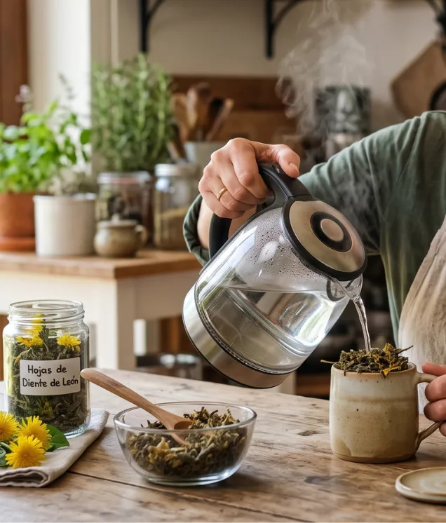 Preparación de infusión de diente de león